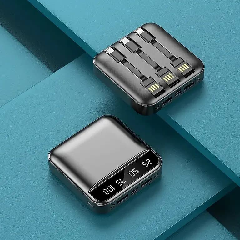 promosyon iki antrasit powerbank, dört kablolu ve dijital gösterge panelli