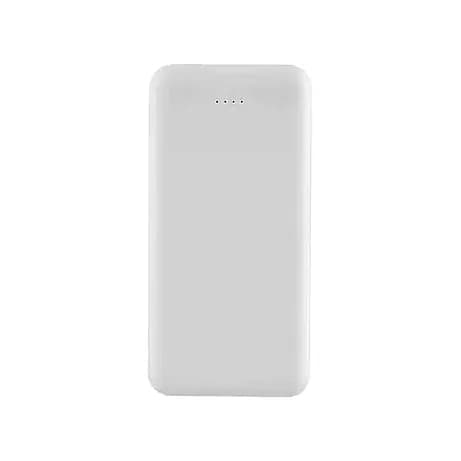 promosyon beyaz gövdeli taşınabilir powerbank, üstte dört kademeli LED şarj göstergesi