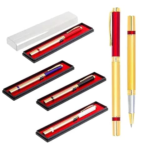Metal Roller Kalem Seti, Kırmızı Astarlı Kutu için logolu promosyon üretimi