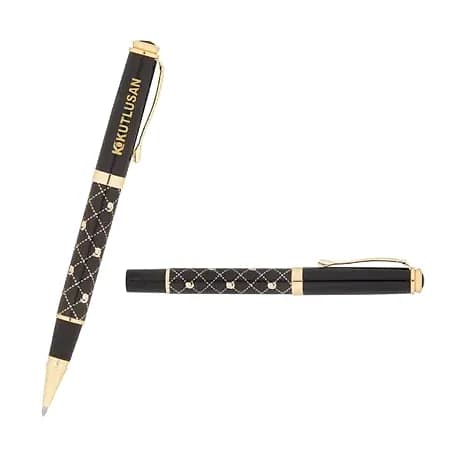 Baklava Desenli Siyah Metal Roller Kalem — logo baskılı promosyon seçeneği