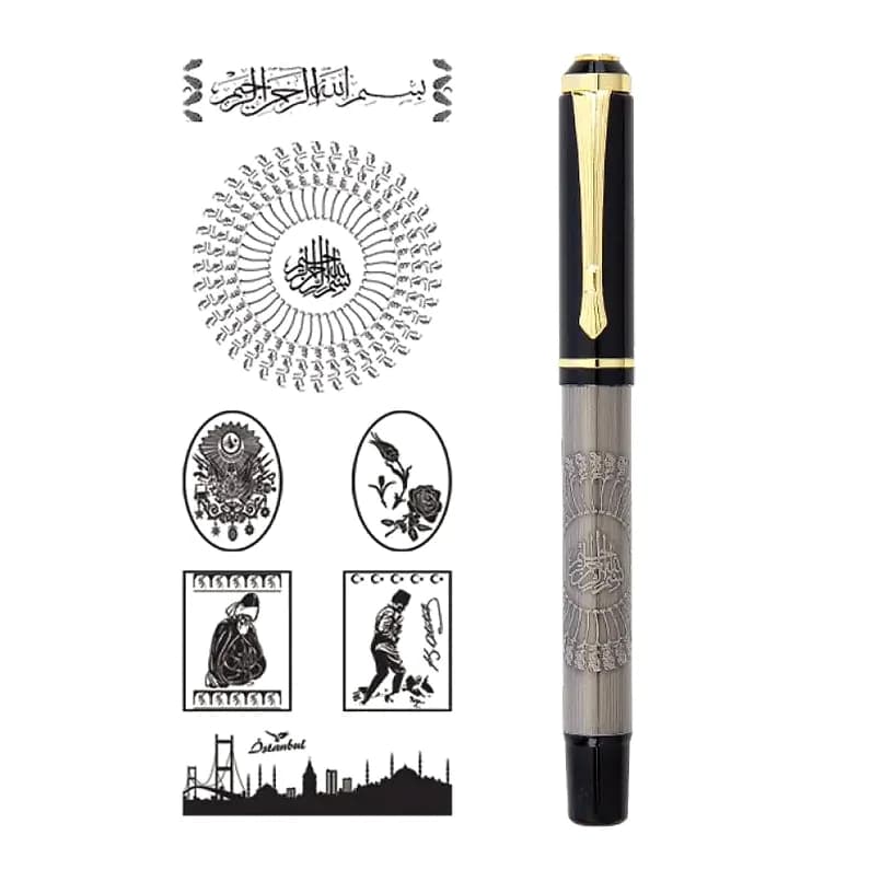 Kabartma Figürlü Siyah Metal Roller Kalem, 210 TL; promosyon siparişlerinde kurumsal baskı için hazır