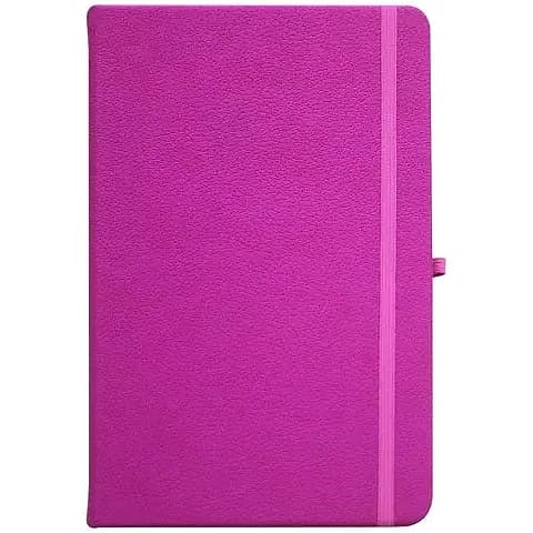 promosyon fuşya deri defter, açık pembe lastik bant ve kalem halkası