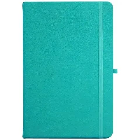 promosyon turkuaz deri dokulu defter, dikey lastik ve kalem halkası