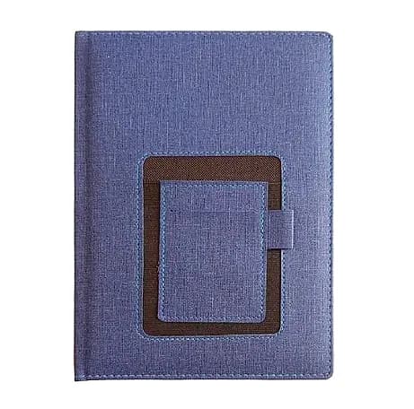 promosyon lacivert suni deri kapaklı defter, kahverengi kare çerçeve ve kalem halkası