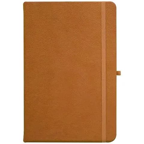 promosyon taba kahverengi deri defter, dikey lastik ve kalem halkası