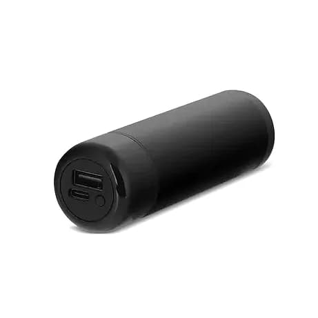 promosyon siyah silindirik el ısıtıcı powerbank, USB çıkışı ve şarj girişi, beyaz fon