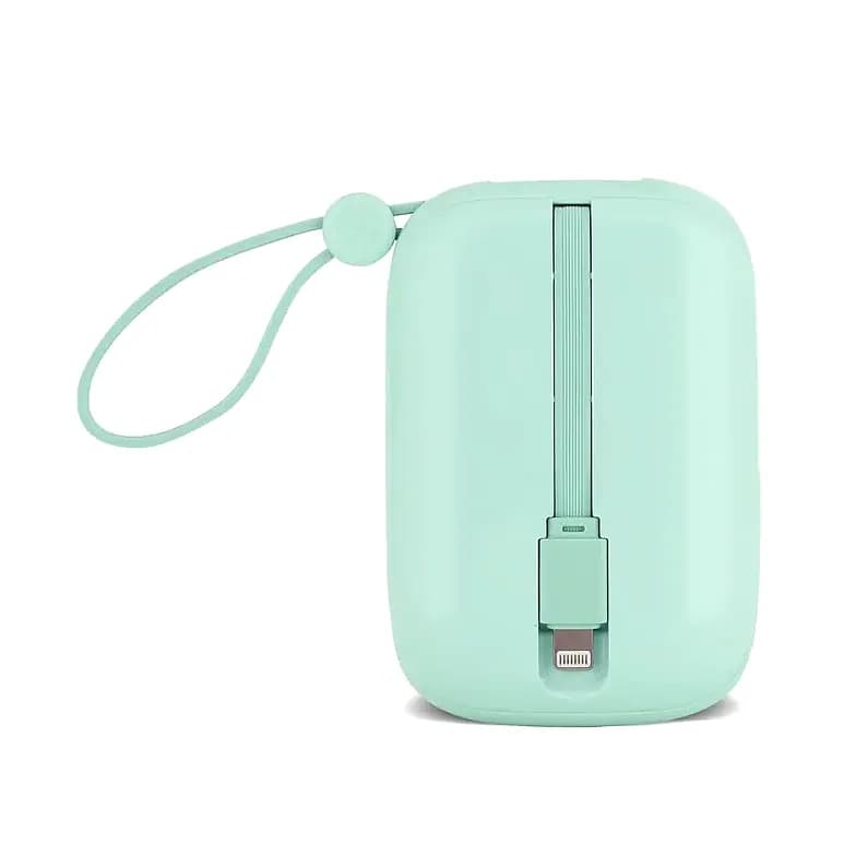 Mint yeşili promosyon powerbank, halka askılı ve gömülü şarj kablolu