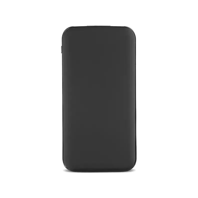 Siyah düz gövdeli promosyon powerbank, önden sade görünüm
