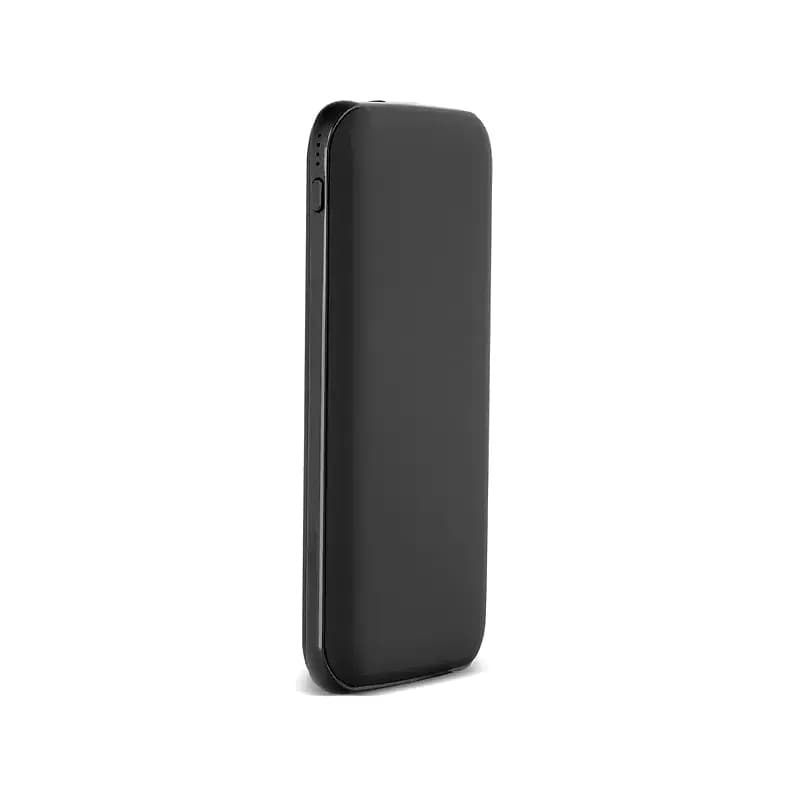 Siyah promosyon powerbank, yan kenarda dört LED gösterge ve tuş