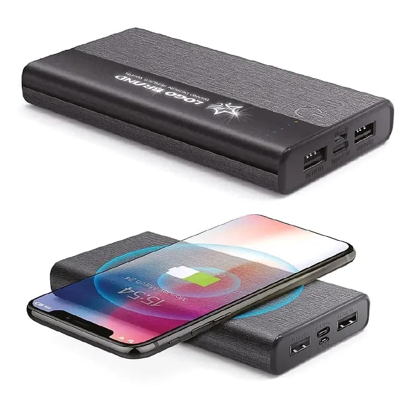 Kablosuz Powerbank 10.000 mAh, Dokulu Kumaş — logolu promosyon ürünü