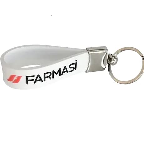 Beyaz Kauçuk Anahtarlık, Metal Halkalı — logo baskılı promosyon seçeneği