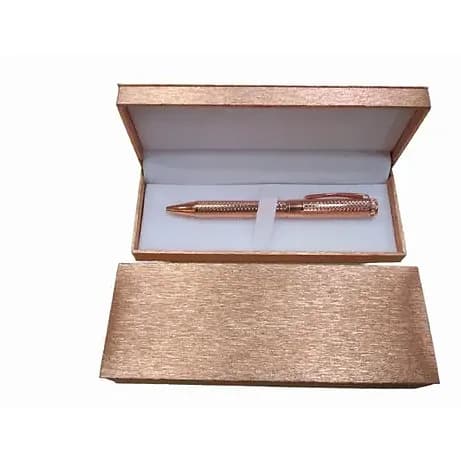 promosyon pembe altın tonlu ikili kalem seti, dokulu kutuda iki metal kalem, beyaz fon