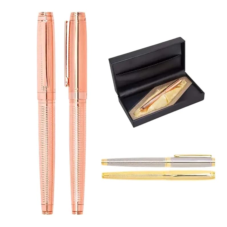Yivli Rose Gold Roller Kalem Seti | 500 Adet — logolu promosyon ürünü