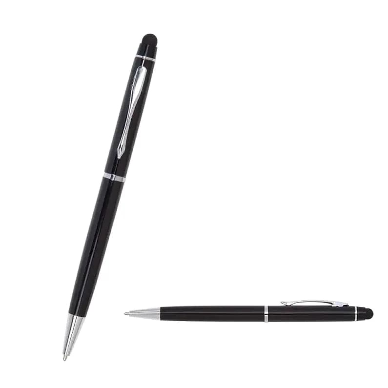 Parlak siyah gövdeli promosyon touchpen kalem, yuvarlak dokunmatik uç