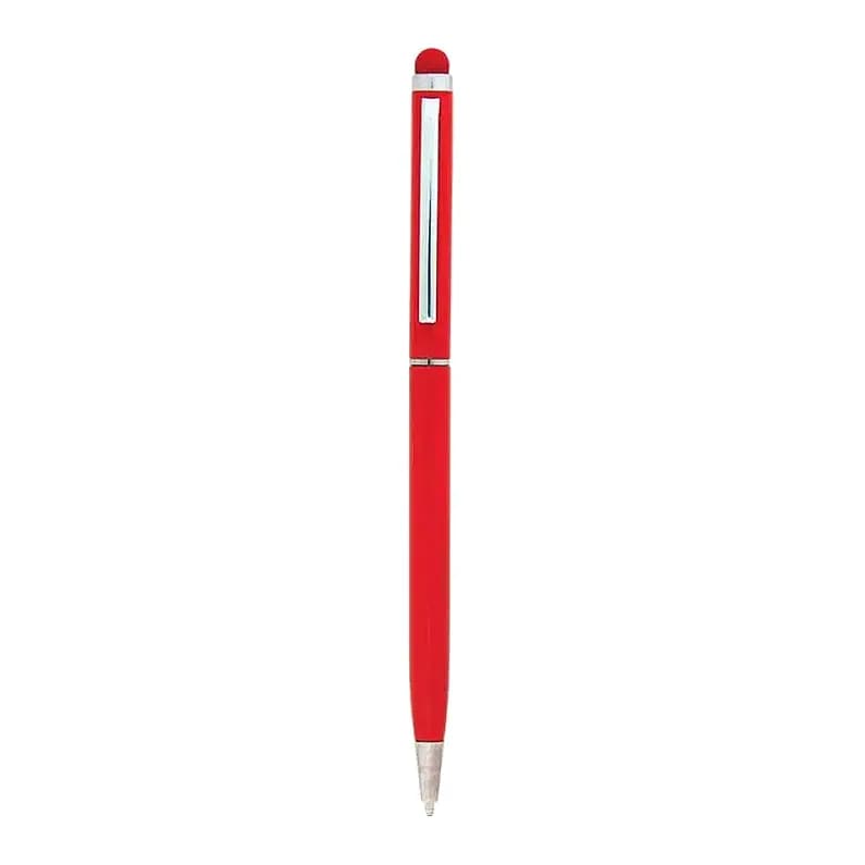 Kırmızı ince gövdeli promosyon touchpen kalem, gümüş halkalar ve yuvarlak uç