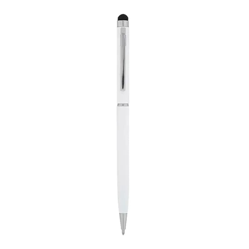 Beyaz gövdeli promosyon touchpen kalem, siyah yuvarlak uç ve krom klips