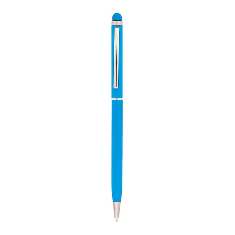 Mavi gövdeli promosyon touchpen kalem, gümüş klips ve yuvarlak dokunmatik uç