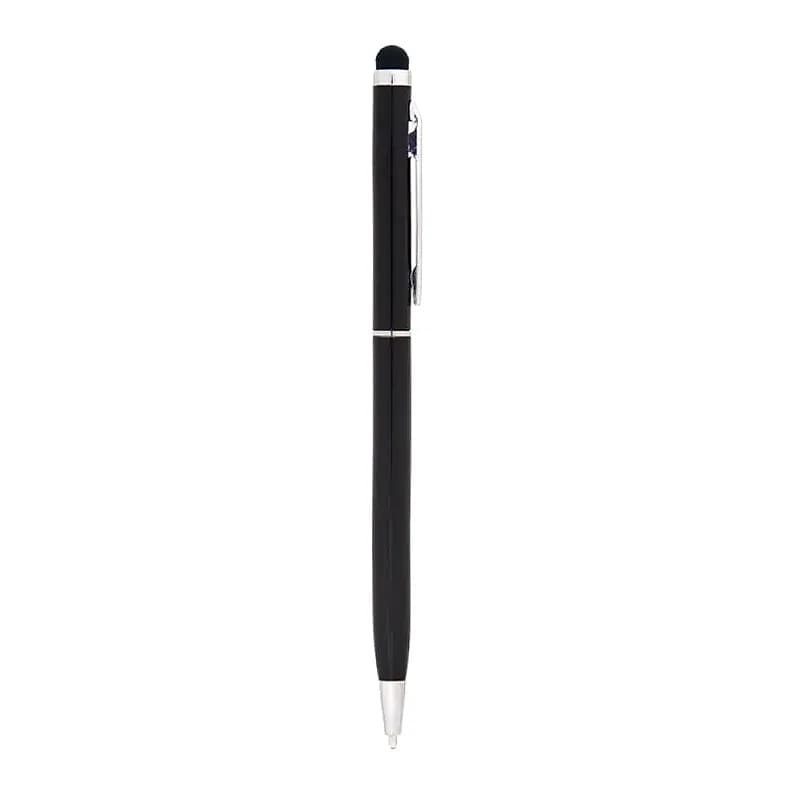 Siyah metalik gövdeli promosyon touchpen kalem, gümüş halka detaylı