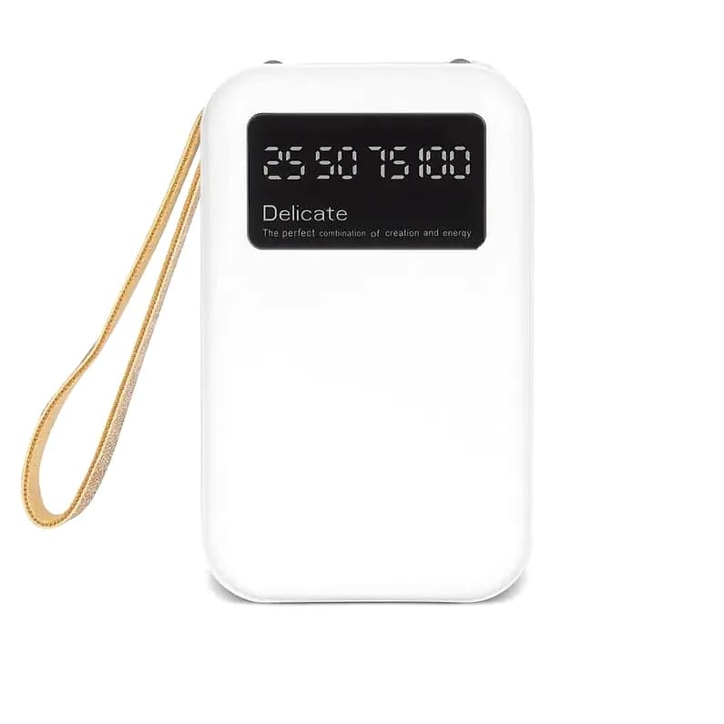 Altın Askı Halkalı Powerbank, Beyaz — logolu promosyon ürünü