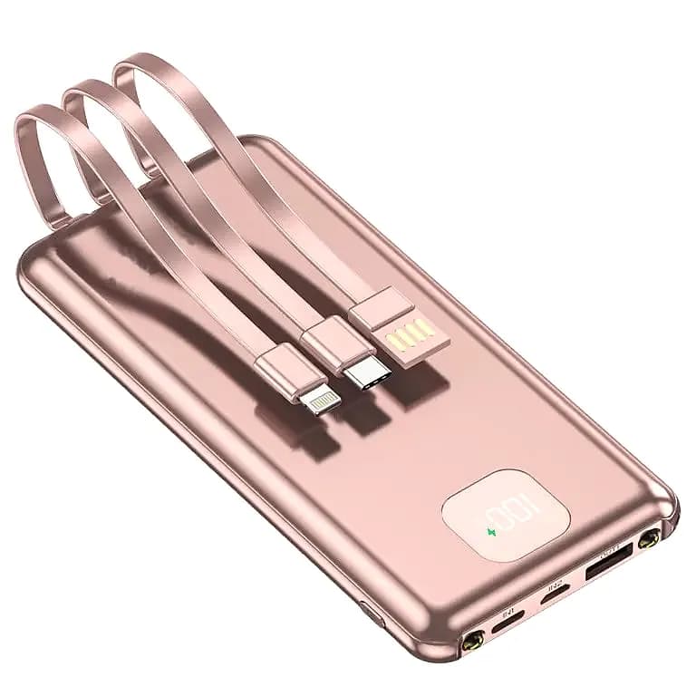 promosyon bakır tonlu powerbank, üç yassı kablo ve dijital gösterge