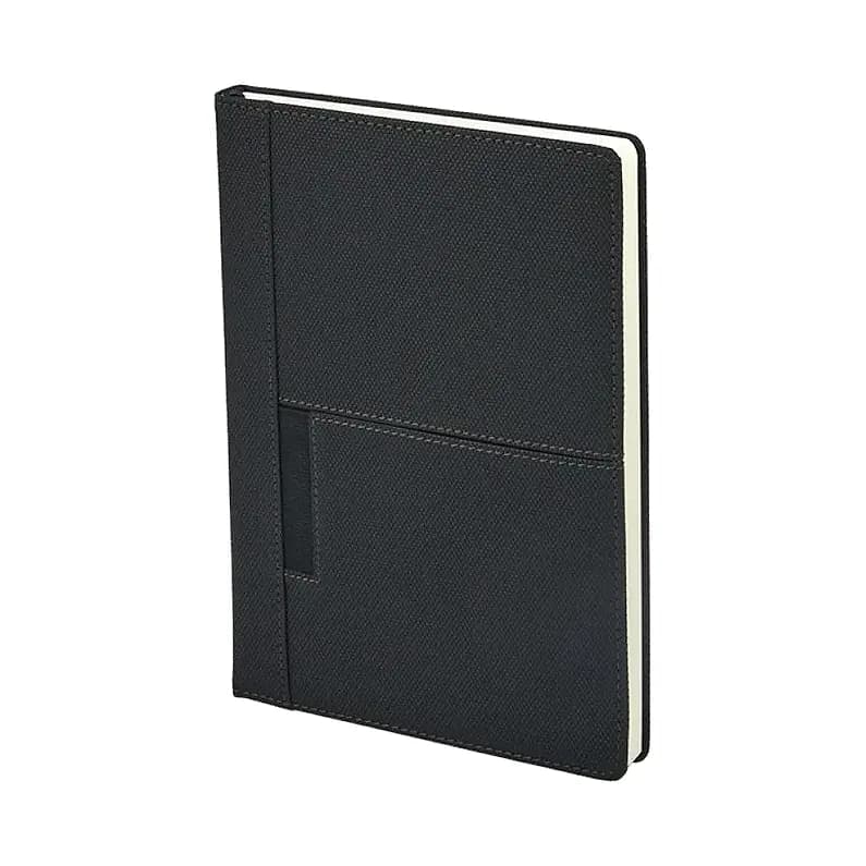 Siyah deri promosyon defter, yatay lastik ve sol yanda dikey kalem halkası
