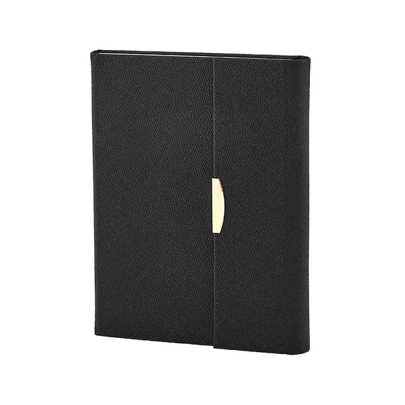Siyah deri dokulu promosyon defter, altın renkli yarım ay kalem halkası