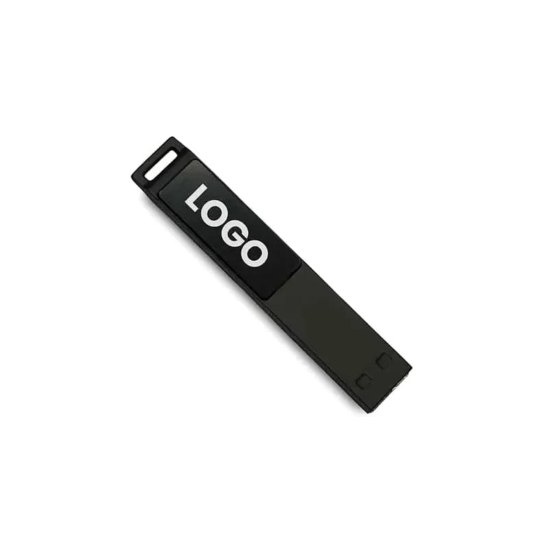 promosyon siyah USB bellek, beyaz yazı baskısı ve ışık penceresi