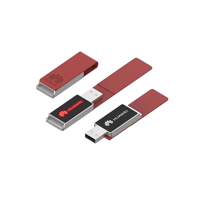 promosyon bordo deri kapaklı üç USB bellek, marka logolu siyah panel