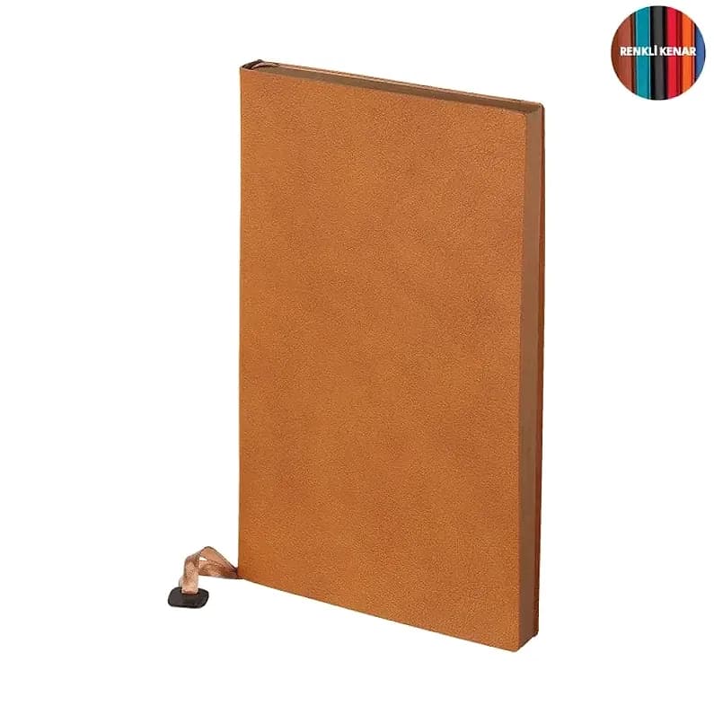 Taba rengi yumuşak kapaklı promosyon defter, renkli kenar seçeneği rozetli