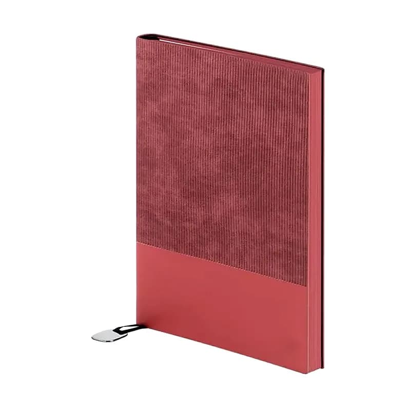 Bordo ribli kapaklı promosyon defter, siyah lastik ve gümüş metal plaka