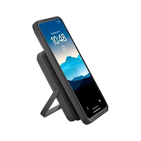 Promosyon manyetik powerbank, katlanır ayağı açılarak telefonu dik tutarken