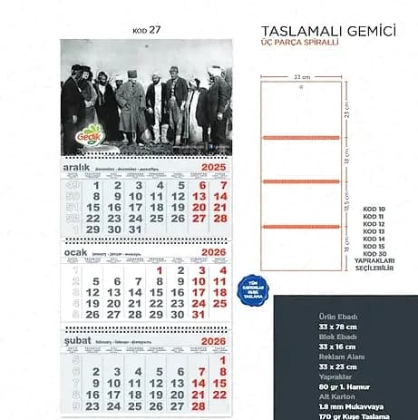 Taslamalı Gemici Takvimi, Sert Taşıyıcılı, promosyon kataloğunda logolu model