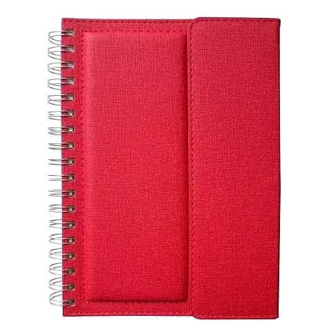 promosyon kırmızı telli defter, gümüş tel halka, dokulu kapak, tek adet, yazısız, beyaz zemin