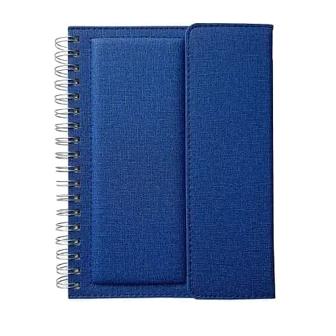 promosyon mavi kumaş kaplı spiral defter, dikdörtgen, tek adet, yazısız, beyaz arka plan