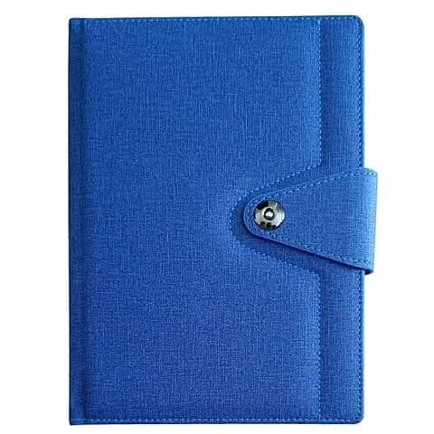 promosyon mavi kumaş dokulu defter kapağı, metal çıtçıtlı kapak, tek adet, beyaz arka plan