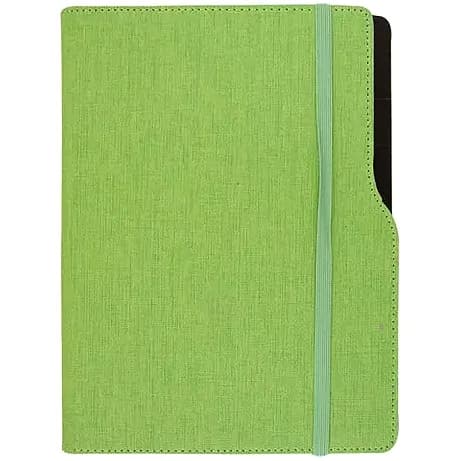 promosyon açık fıstık yeşili suni deri kapaklı lastikli defter, oyuk kenar ve kalem halkası