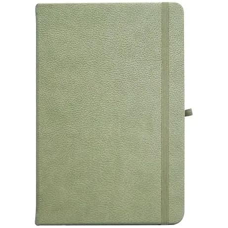 promosyon adaçayı yeşili suni deri kapaklı lastikli defter, dikişli kenar ve kalem halkası