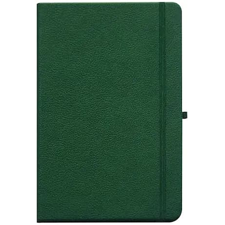 promosyon koyu yeşil suni deri kapaklı lastikli defter, koyu yeşil lastik, beyaz fon