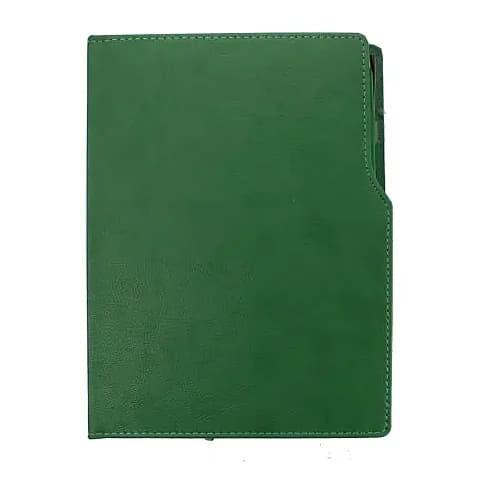 promosyon yeşil suni deri defter kapağı, dikdörtgen, dikişli, tek adet, yazısız, beyaz arka plan