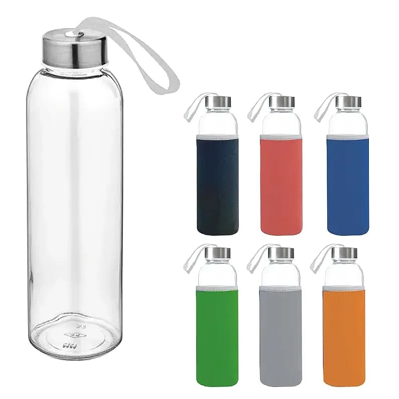 Vidalı Kapaklı 500 ml Cam Matara; promosyon siparişlerinde kurumsal baskı için hazır