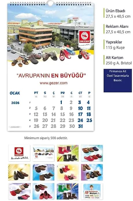Aylık Sayfalı Özel Baskılı Duvar Takvimi; promosyon siparişlerinde kurumsal baskı için hazır