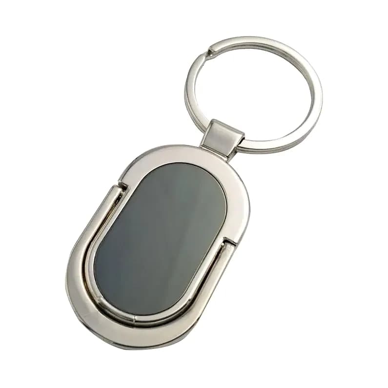 promosyon gümüş metal anahtarlık, oval gövde, siyah düz panel, halkalı, tek adet, yazısız