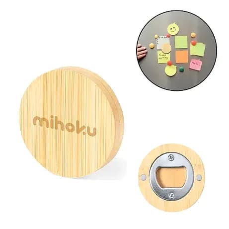 4 x 4 cm Bambu Magnetli Açacak, promosyon kataloğunda logolu model