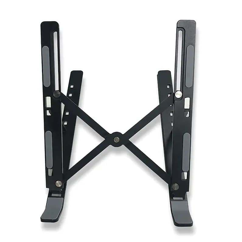 Promosyon katlanabilir X çerçeveli laptop standı, gri silikon pedli ve perçinli gövde