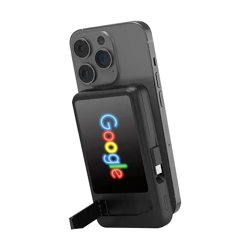 Promosyon manyetik powerbank telefon arkasına takılı, katlanır ayaklı stand olarak