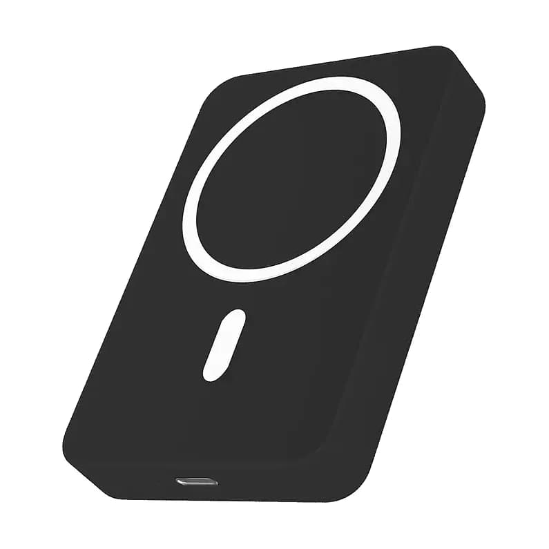Mat siyah promosyon powerbank, beyaz mıknatıs halkası ve küçük gösterge ışığı