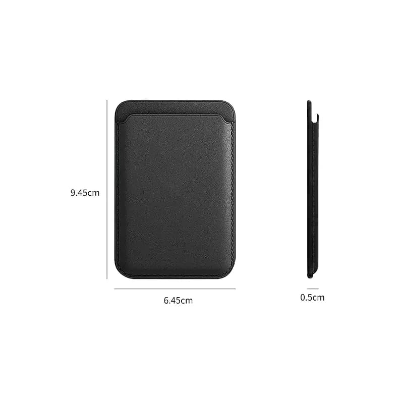 İnce siyah deri promosyon kartlık, üstte çentik, 9,45 x 6,45 cm ölçülerinde
