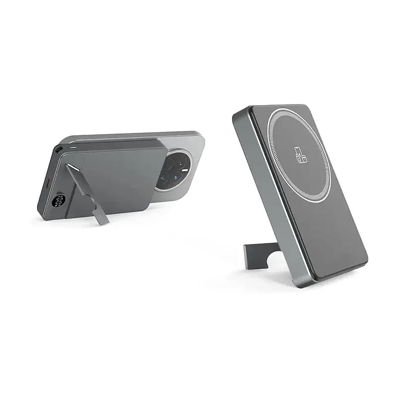 Katlanır ayaklı promosyon powerbank, mıknatıslı halka, dijital gösterge, 20W hızlı şarj