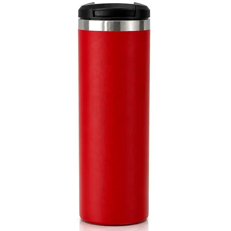 Kırmızı çelik promosyon termos, 500 ml, açılır kapak ve gümüş halka
