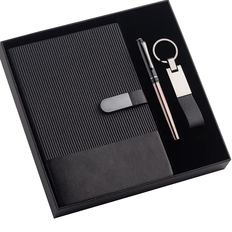 Defter, Kalem ve Anahtarlık Seti, Kutulu; promosyon siparişlerinde kurumsal baskı için hazır